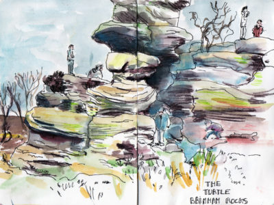 Brinham Rocks - Pen and Watercolour sketch by Sophie Peanut