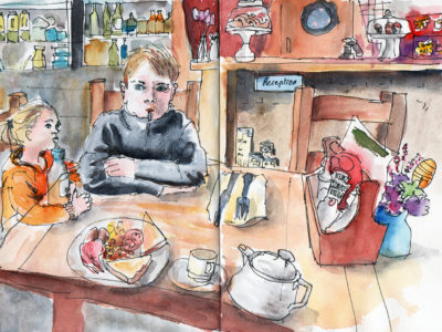 Breakfast in Cafe - Pen and watercolour sketch