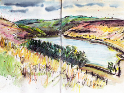 Landscape Sketching - Withens Cloth reservoir Calderdale - Sketch by Sophie Peanut