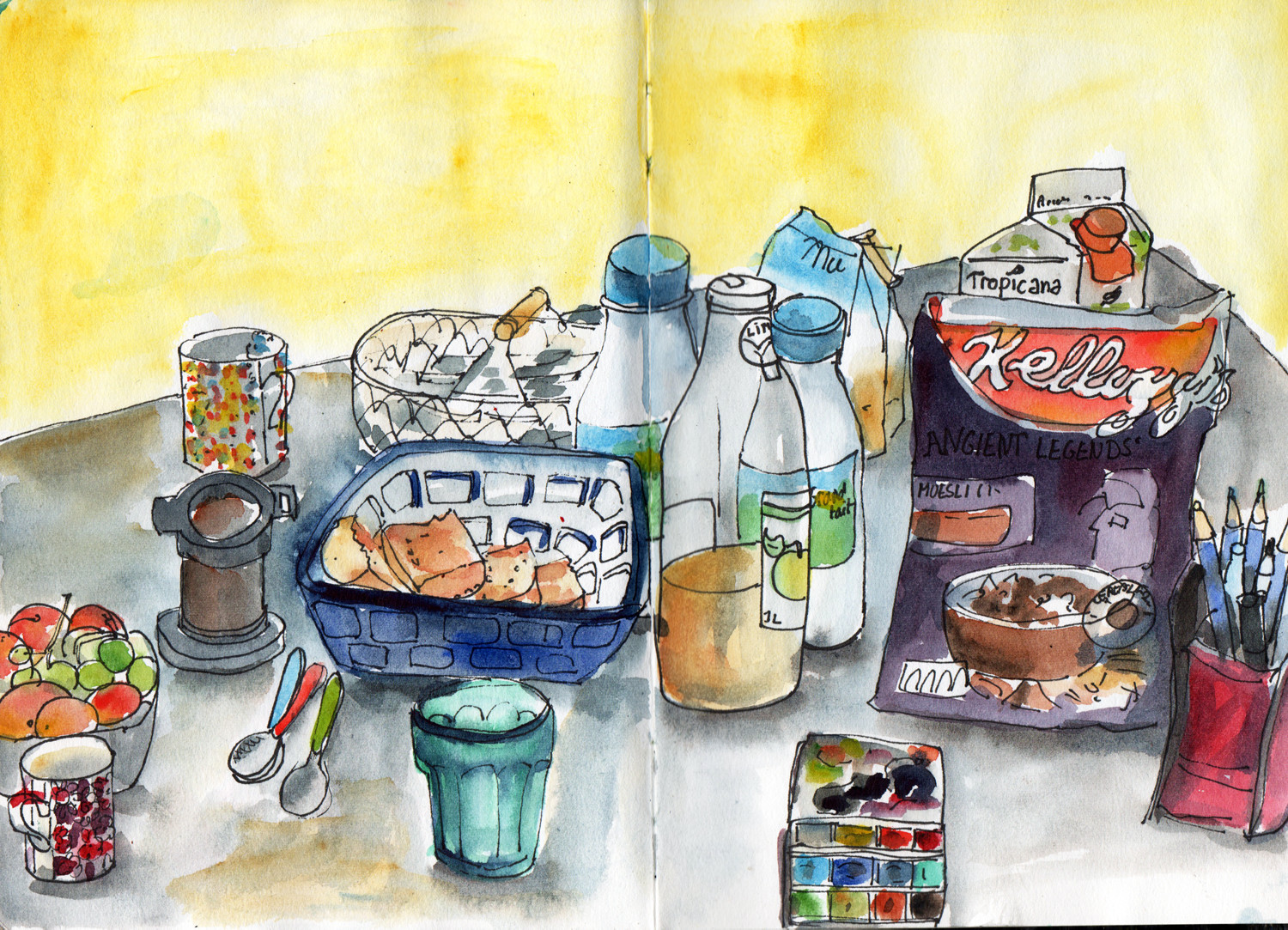Holiday Breakfast Table in epn and watercolour by Sophie Peanut