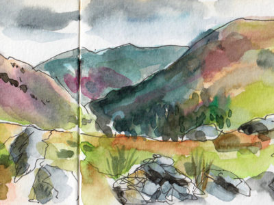 Watercolour sketch at the top of Helm Crag by Sophie Baxter